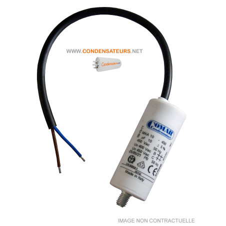 Condensateur 10mf 450V à câble pour démarrage moteur LEROY SOMER LS71P 0.37kW
