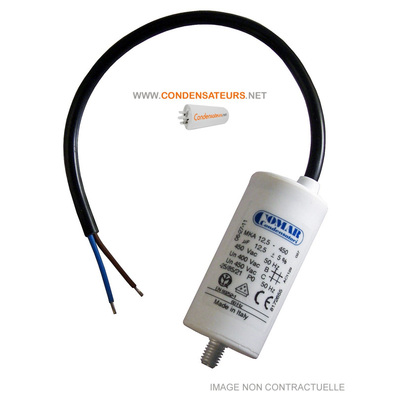 Condensateur 12.5mf 450V à câble pour démarrage moteur LEROY SOMER