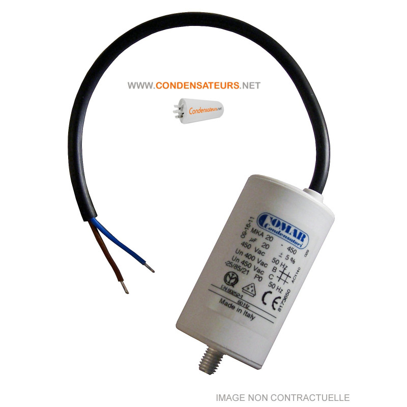 Condensateur 20µf, 20mf, 20 microfarads 450V CABLE POUR moteur leroy somer LS90P 0.75kW