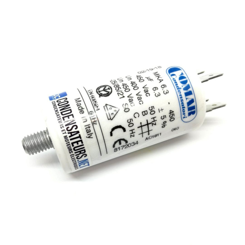 Condensateur permanent 6,3µF à cosses pour moteur électrique